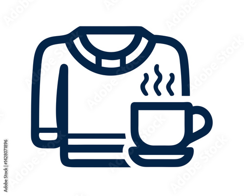 Cozy sweater and coffee icon illustration in blue  