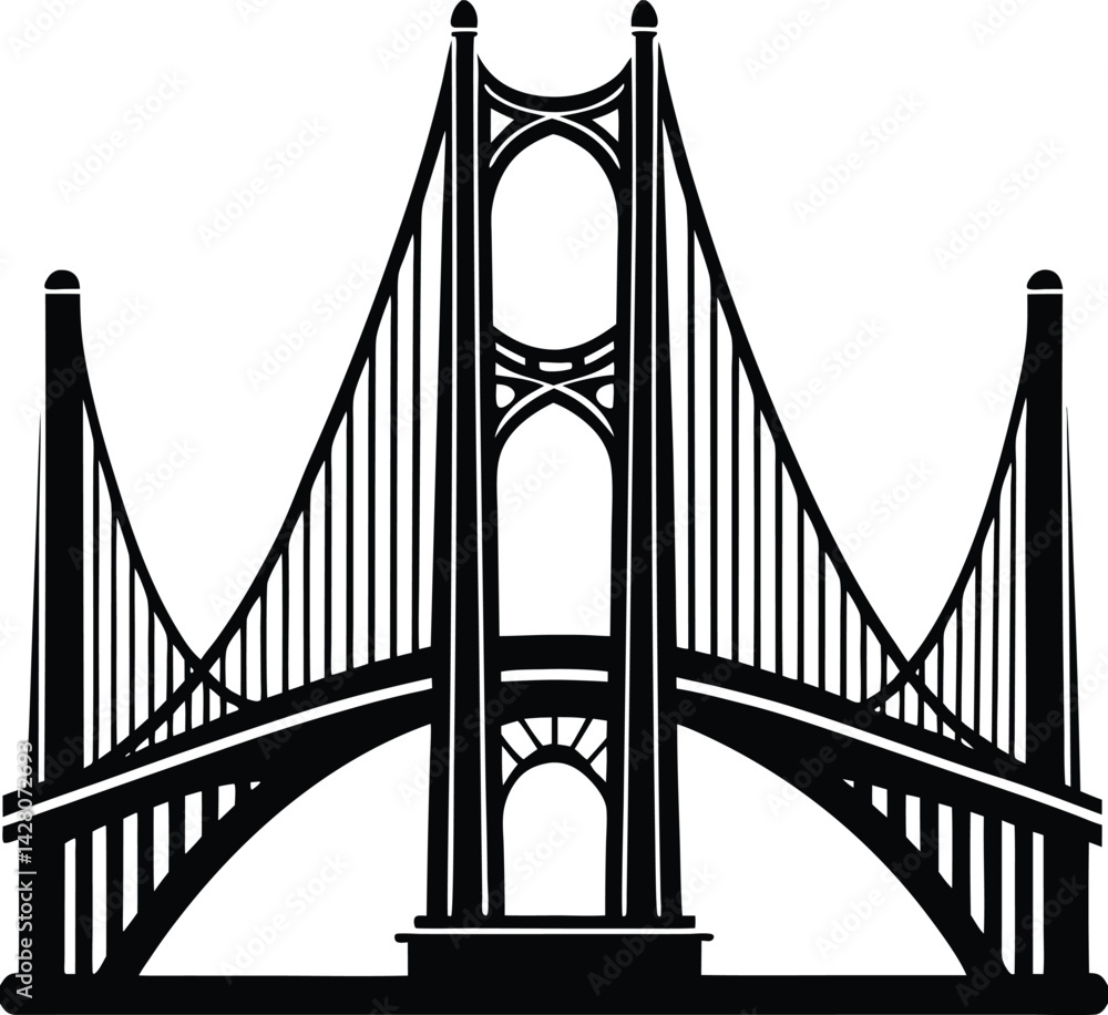 Fototapeta premium Bridge Gate Silhouette in Black | Iconic Structure Vector