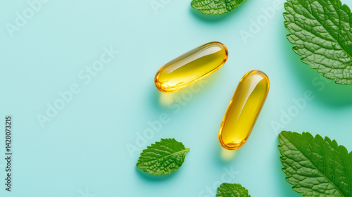 Organic herbal alternative medicine capsule with vitamin E and omega-3 fish oil