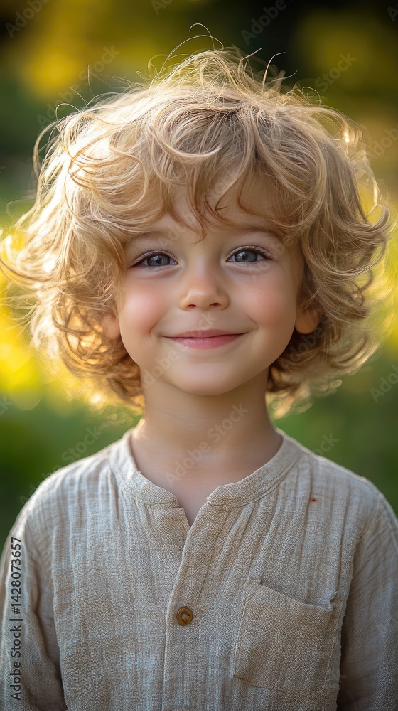 Smiling child radiates joy, surrounded by soft green hues, capturing pure happiness in a warm moment. Smiling child radiates joy, surrounded by soft green hues, capturing pure happiness in a warm moment.