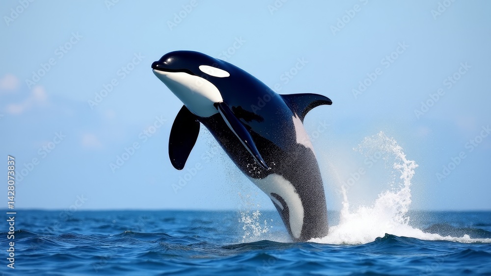 Fototapeta premium Orca Breaching Water- Splashing In The Ocean
