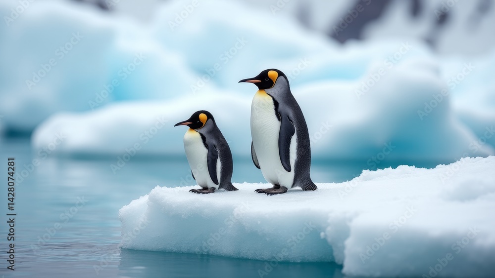 Fototapeta premium King Penguins On Iceberg In Antarctica
