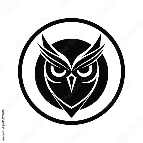 Silhouette art illustration of an owl head logo in circular badge.eps photo