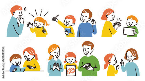 illustration of studying kids and parents