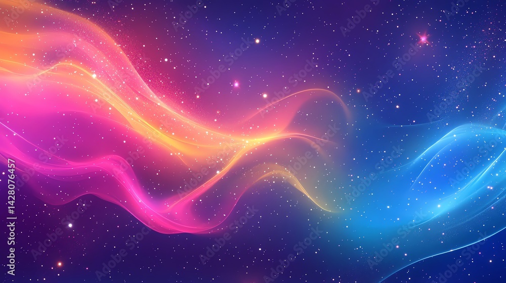 Fototapeta premium Colorful Abstract Waves in a Starry Night Sky for Creative Designs