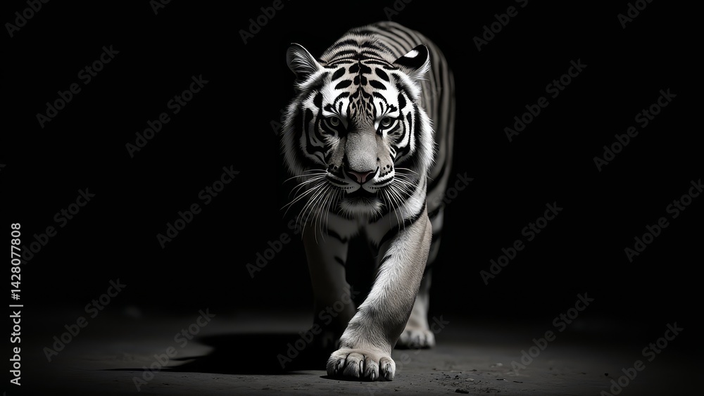 Obraz premium White Tiger Walking In The Dark