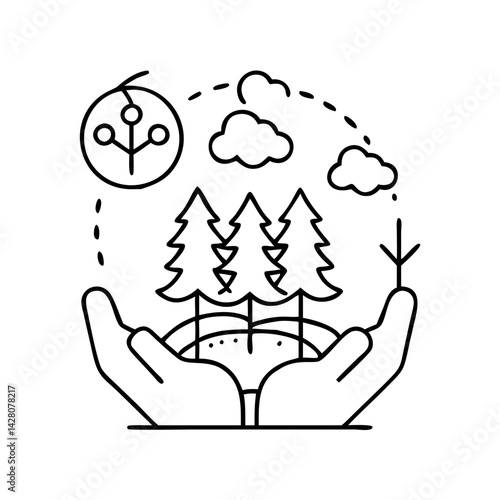 reforestation icon, reforestation line art - simple line art of reforestation, perfect for reforestation logos and icons