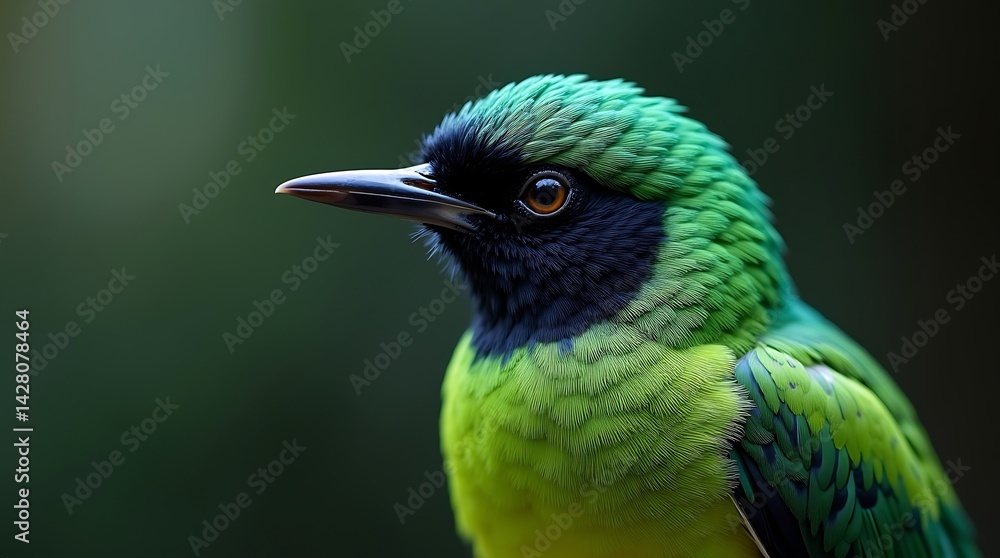 Fototapeta premium Vibrant green tropical bird close up
