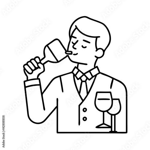 sommelier tasting icon, sommelier tasting line art - simple line art of sommelier tasting, perfect for sommelier tasting logos and icons