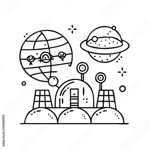 space colony icon, space colony line art - simple line art of space colony, perfect for space colony logos and icons