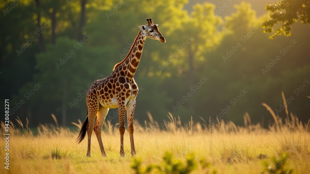 Fototapeta premium Giraffe Standing In A Golden Meadow