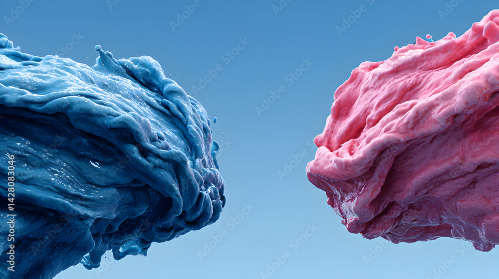 Obraz premium Abstract forms of fluid liquid splashes in calming pastel tones, minimal design.