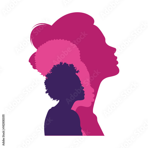 Women silhouette from various ethnicities for equality, women awarness. Women head vector illustration.	