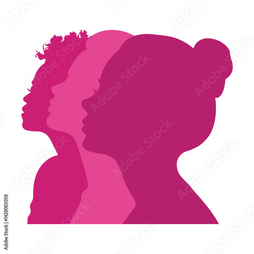 Women silhouette from various ethnicities for equality, women awarness. Women head vector illustration.	