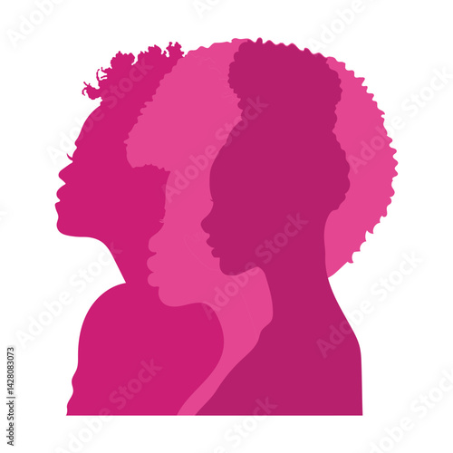 Women silhouette from various ethnicities for equality, women awarness. Women head vector illustration.	
