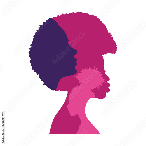 Women silhouette from various ethnicities for equality, women awarness. Women head vector illustration.	