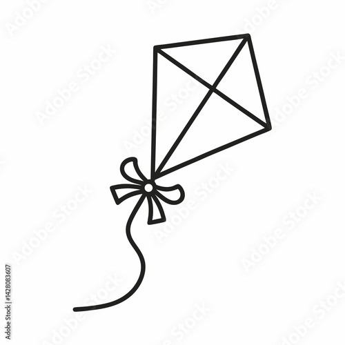Outline of a beach kite with tail and string blowing in the wind, symbolizing play, leisure, and breezy coastal days.