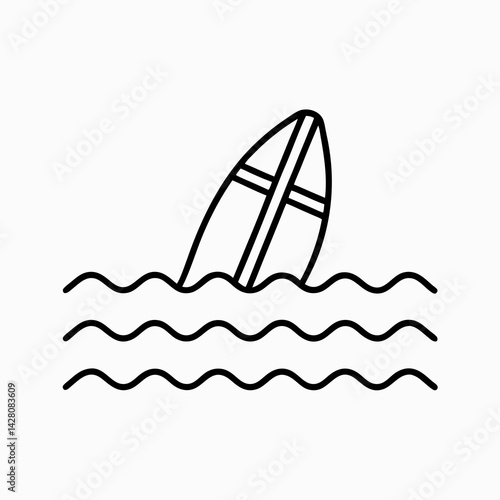 Black and white icon of a boogie board with wave lines, representing fun, surf, and beach sports.

