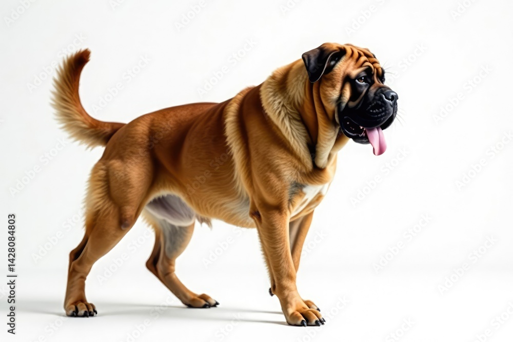 Obraz premium Majestic mastiff, powerful stance, white background, impressive, dog, domestic