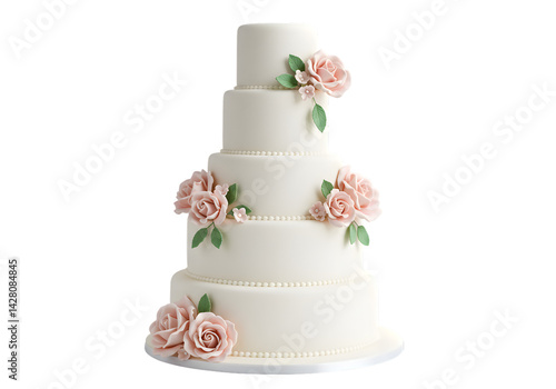 Elegant White Wedding Cake with Pink Roses transparent background