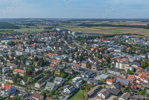 Obraz na płótnie Die mittelfränkische Gemeinde Burgfarrnbach, Stadtteil von Fürth im Luftbild w salonie