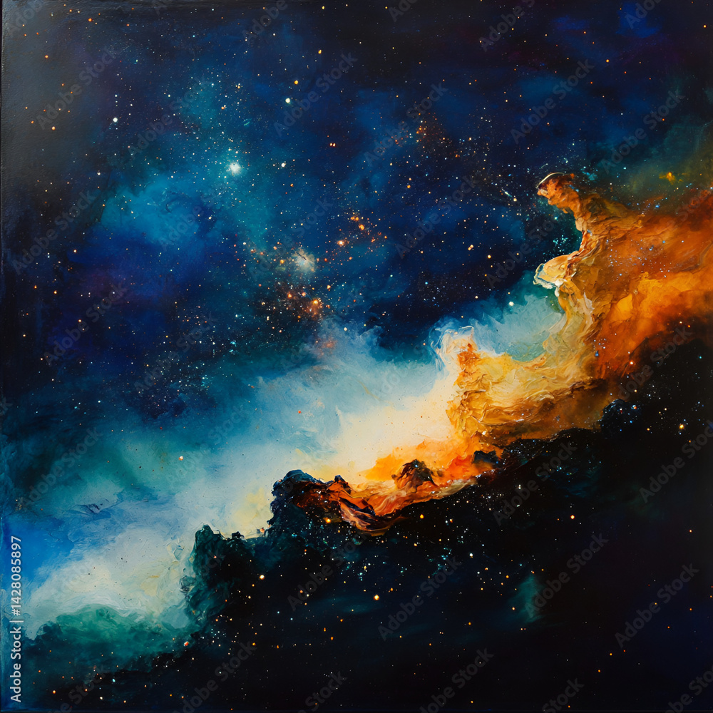 Fototapeta premium Cosmic exploration of vibrant nebulae outer space digital art celestial environment wide-angle view astrophysical concept