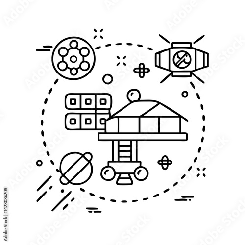 space habitat icon, space habitat line art - simple line art of space habitat, perfect for space habitat logos and icons
