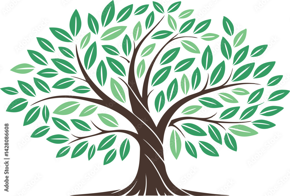 Obraz premium Arboreal Embrace: An illustration of a lush, vibrant tree, symbolizing growth, resilience, and the beauty of the natural world.