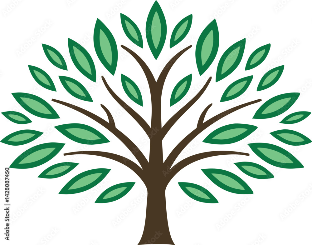 Obraz premium Thriving Tree of Life: A vibrant illustration of a stylized tree with lush green leaves, embodies growth, life, and the interconnectedness of nature, ideal for ecological concepts.