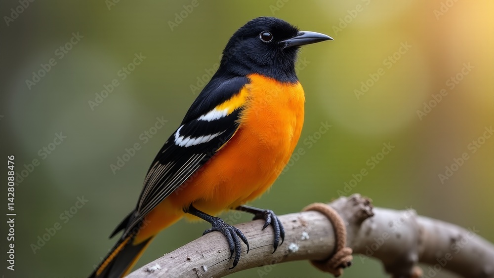 Baltimore Oriole Bird Perched On Branch Baltimore Oriole Bird Perched On Branch