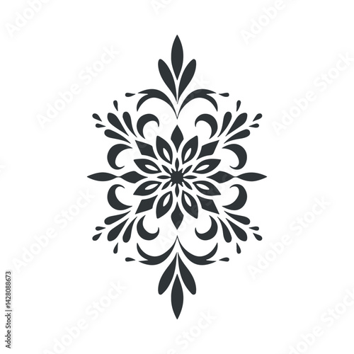 Vector abstract linocut floral logo poster template. Modern trendy minimal style. Black and white colors. Botanical blockprint for wallpaper, wall decor, print, postcard, cover, template.