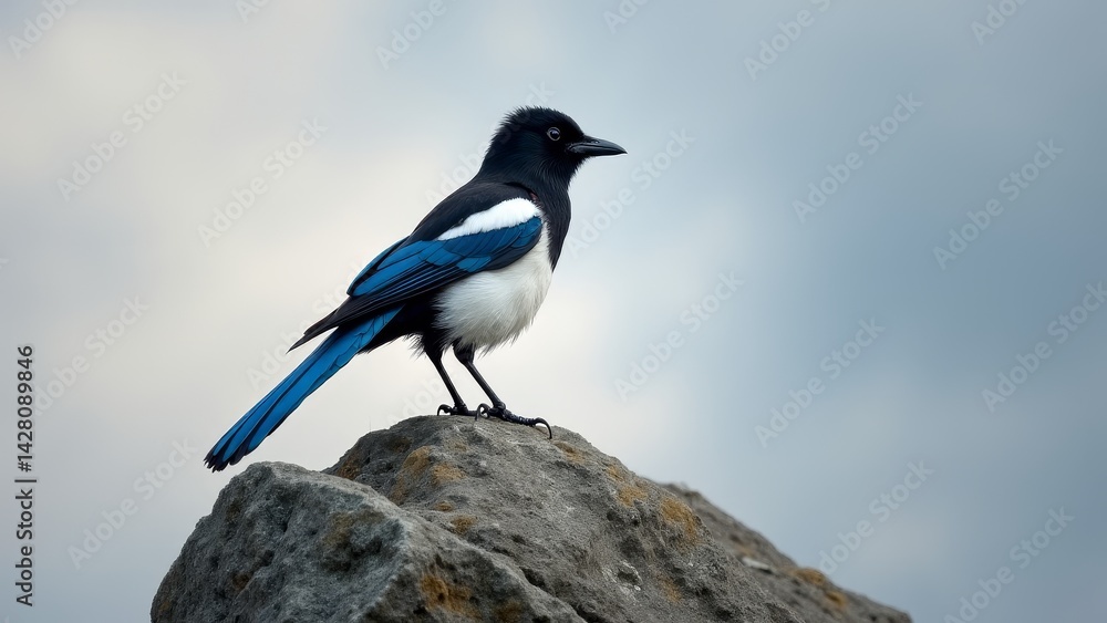 Magpie Perched On Top Of Rock Magpie Perched On Top Of Rock