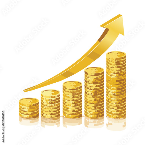 Wealth Increase: Gold Arrow and Coin Stacks

