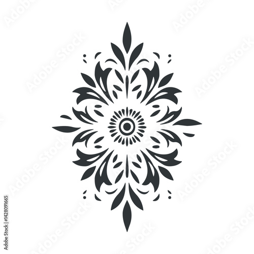 Vector abstract linocut floral logo poster template. Modern trendy minimal style. Black and white colors. Botanical blockprint for wallpaper, wall decor, print, postcard, cover, template.