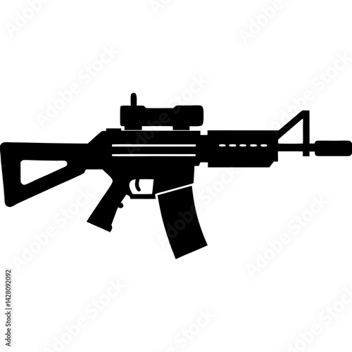Silhouette of a rifle with scope attachment