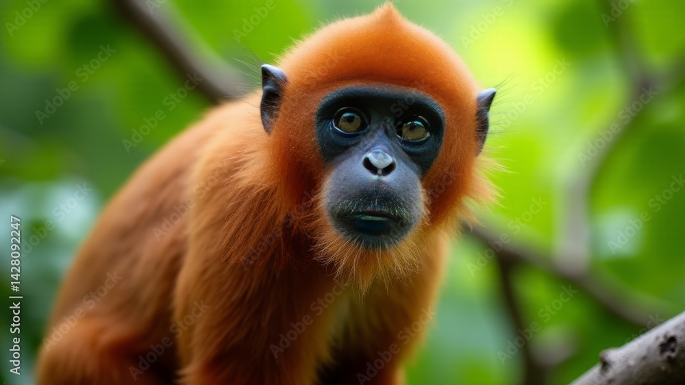 Red Colobus Monkey Portrait In Jungle Red Colobus Monkey Portrait In Jungle