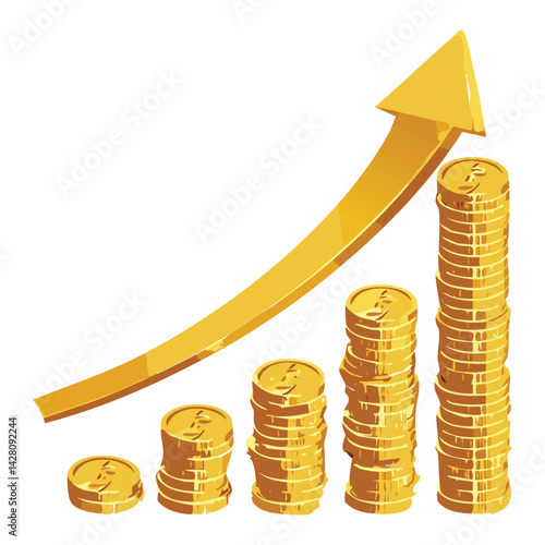 Gold Investment Growth with Arrow and Coins

