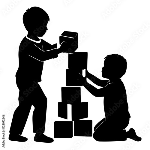 Children building blocks silhouette vector