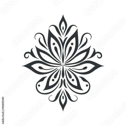 Vector abstract linocut floral logo poster template. Modern trendy minimal style. Black and white colors. Botanical blockprint for wallpaper, wall decor, print, postcard, cover, template.