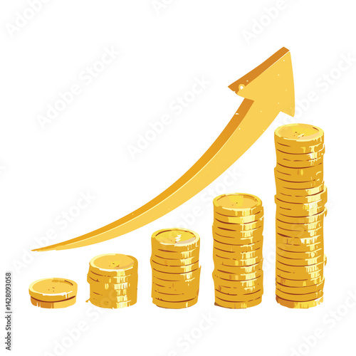 Gold Arrow Increasing with Coin Stacks
