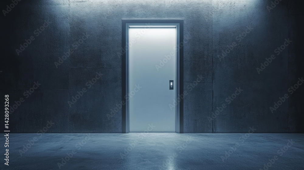 Empty concrete room with a single door. Empty concrete room with a single door.