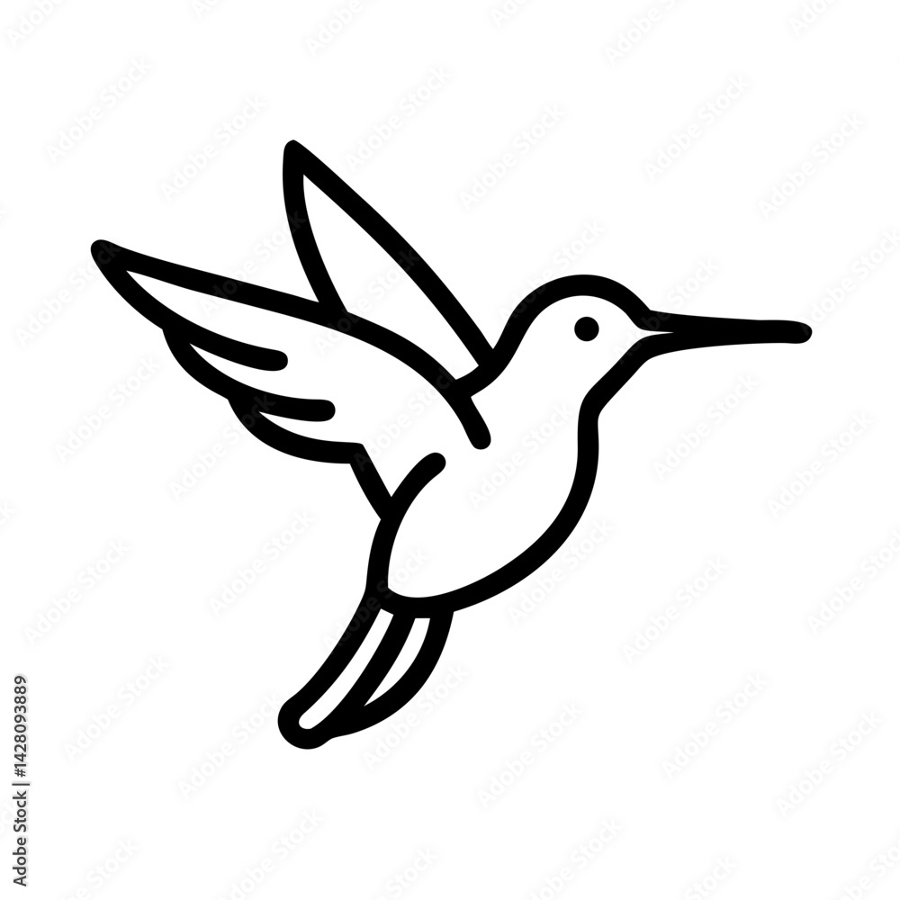 Obraz premium Elegant Line Art Illustration of a Hummingbird in Flight. A stylized, black outline vector graphic of a hummingbird in mid-flight.