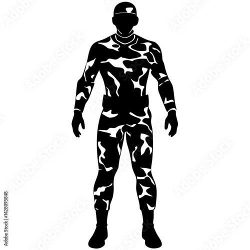 Silhouette of soldier in camouflage uniform