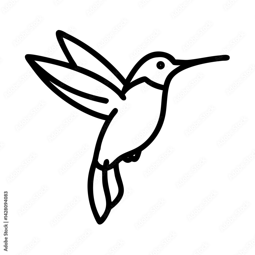Obraz premium Elegant Line Art Illustration of a Hummingbird in Flight. A stylized, black outline vector graphic of a hummingbird in mid-flight.