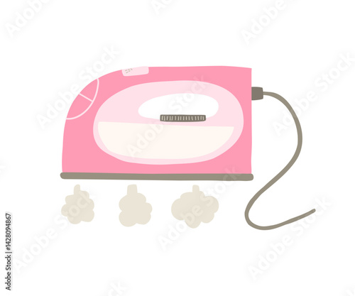 Cute pink electric iron with a cord, depicted in a flat vector style. Great for household, cleaning, or laundry-related concepts