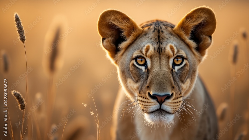 Obraz premium Majestic Lioness Portrait In Golden Light