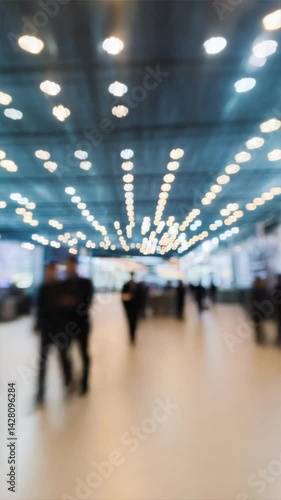 Blurred office background of a business fair exhibition or conference with office people, corporate networking, professional event, modern business environment