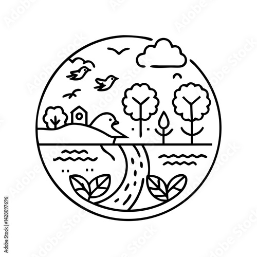 wildlife habitat icon, wildlife habitat line art - simple line art of wildlife habitat, perfect for wildlife habitat logos and icons