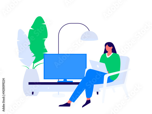 Home indoor character scene flat vector concept operation hand drawn illustration
