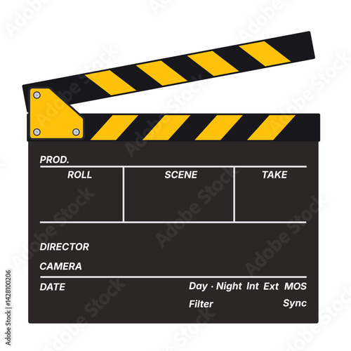 Vector Illustration of Yellow Movie Clapperboard for Film Production and Cinematography 